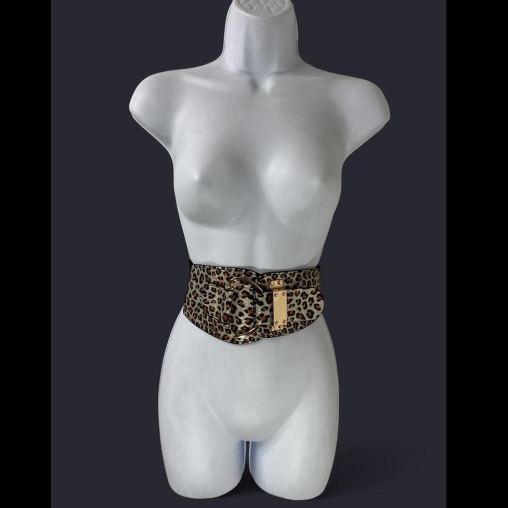 Leopard Print Belt with Gold Buckle - Picture 1 of 3